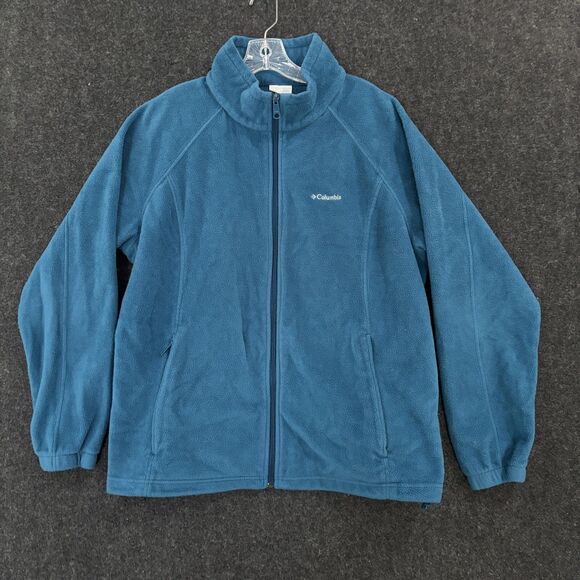 Columbia Benton Springs Jacket Women's 2X Blue Fleece Full Zip Plus Size Pockets - Picture 1 of 8